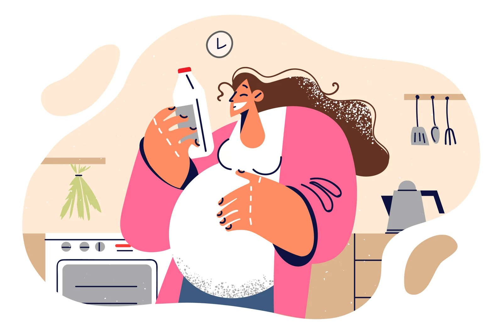 Illustration of a pregnant woman drinking a glass of water.