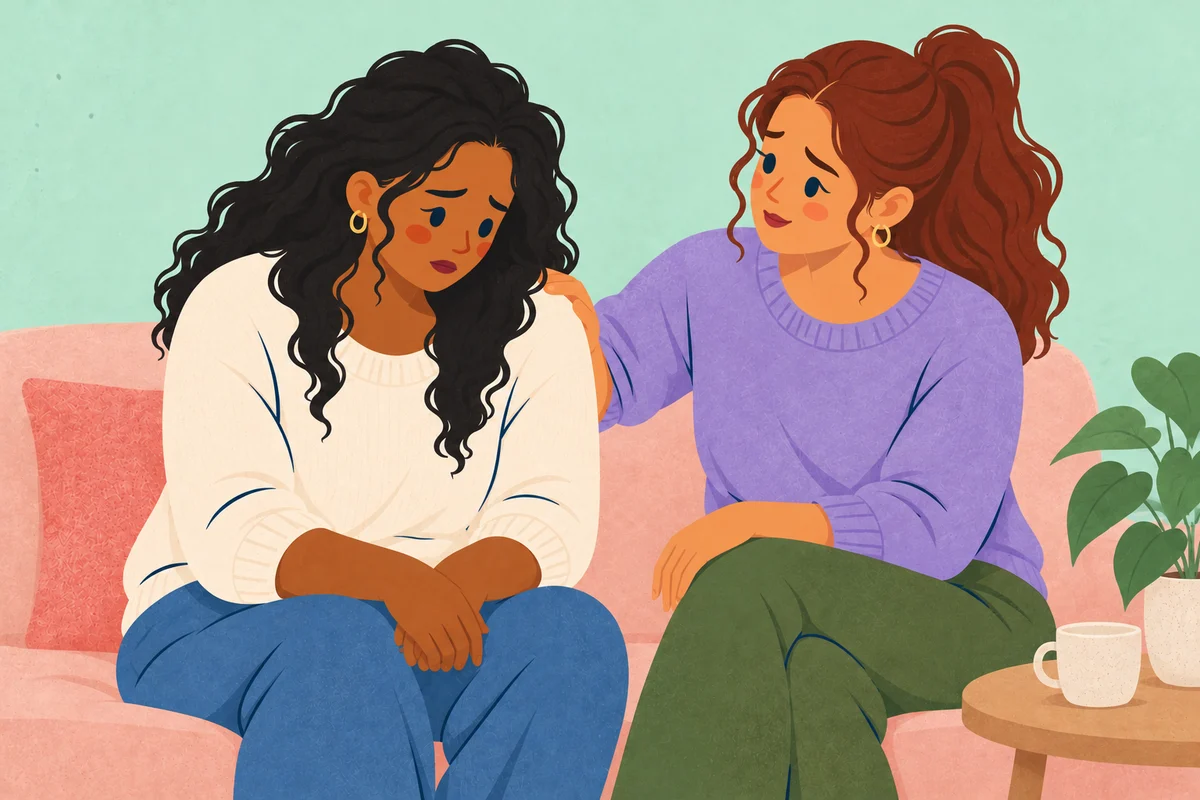 A friend offering support to a woman feeling low