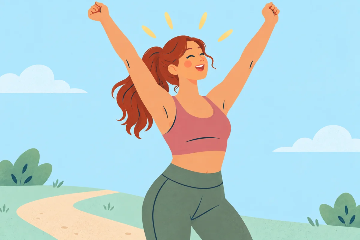 A woman stretching her arms outdoors