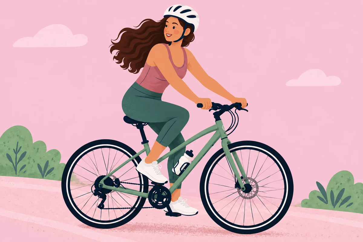 A woman wearing a helmet while riding a bicycle