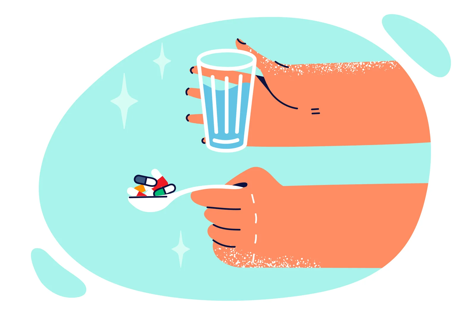 Illustration of pregnancy treatment planning with water and medicine.