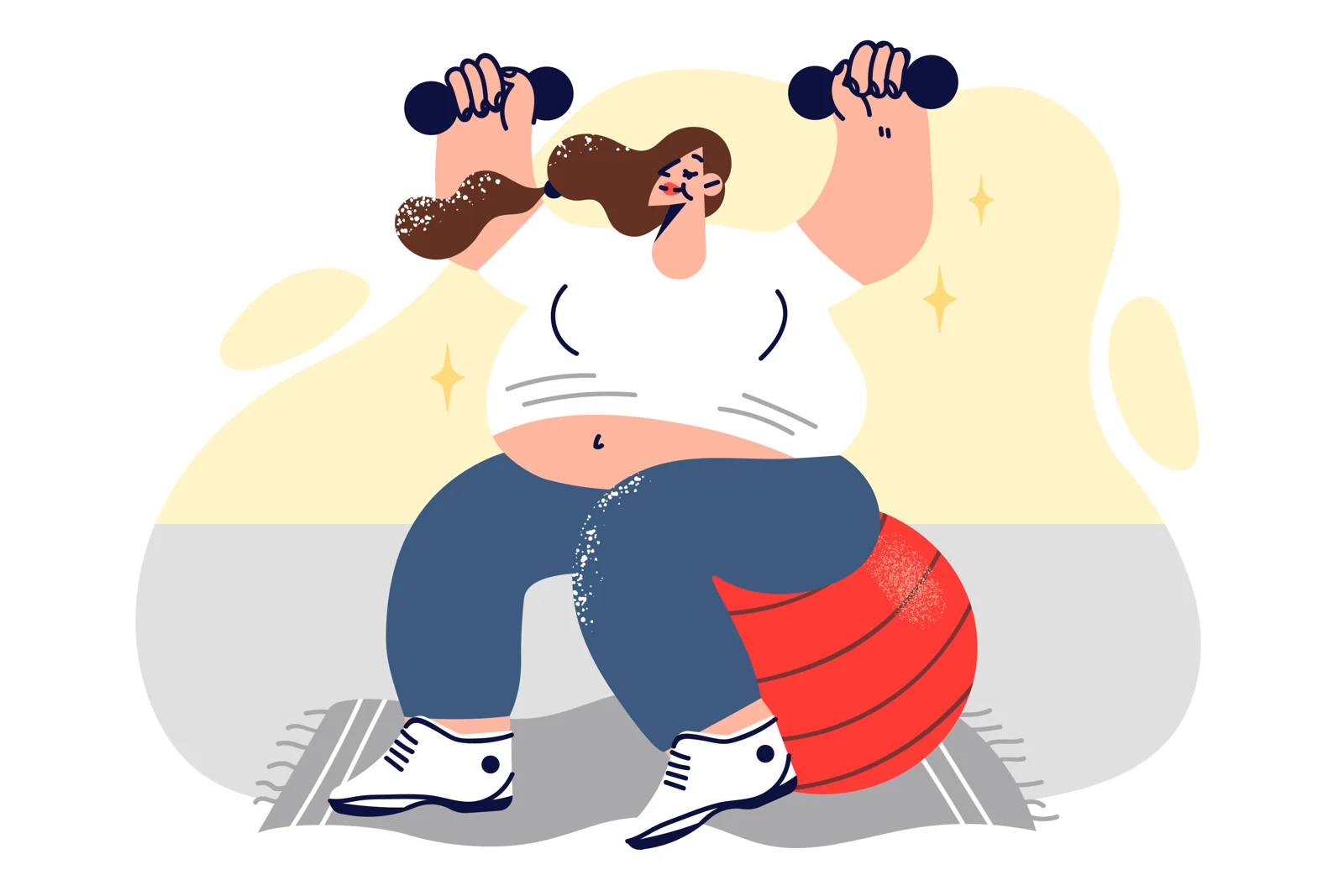 Illustration of a pregnant woman sitting on an exercise ball for supported activity.