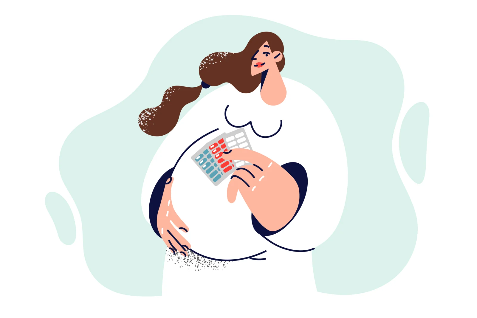 Illustration of a pregnant woman discussing or taking prescribed medicine.