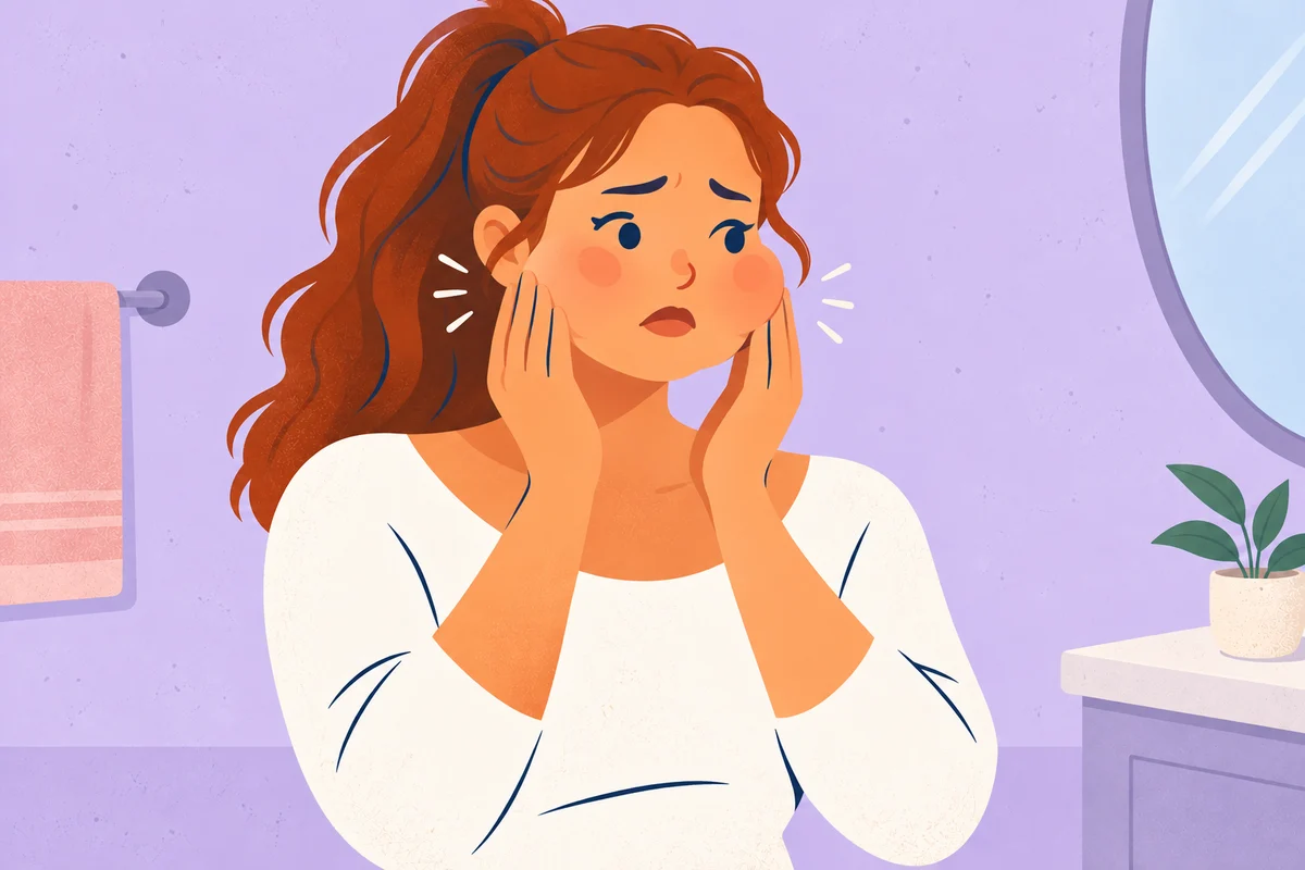A woman noticing swelling around her face