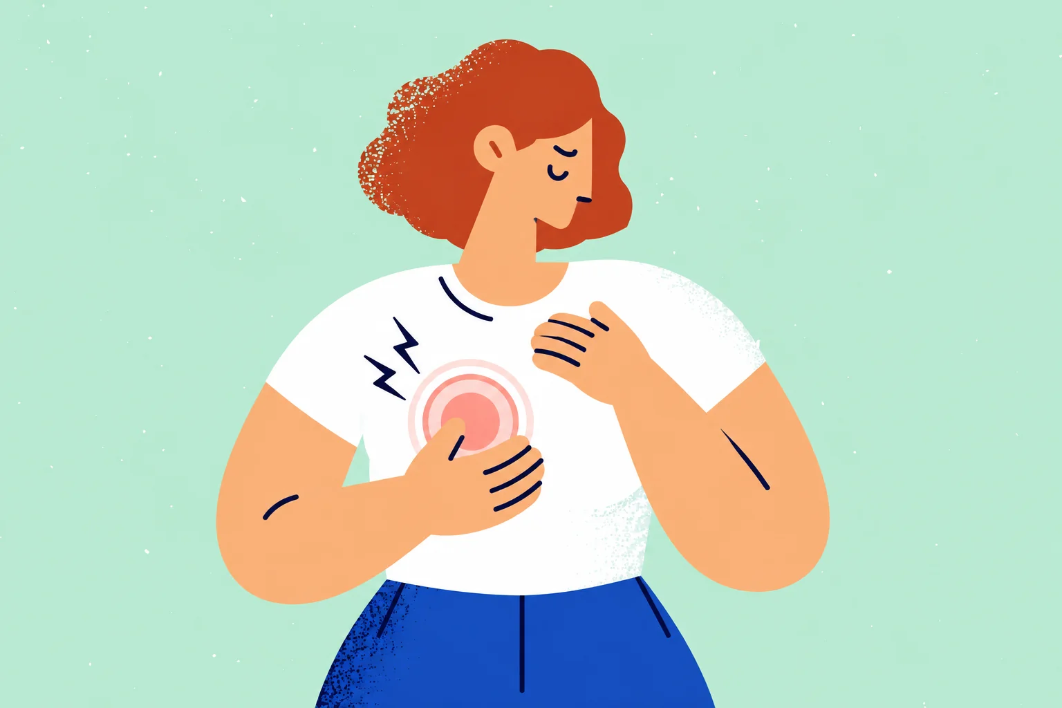 Illustration of a woman experiencing breast tenderness.