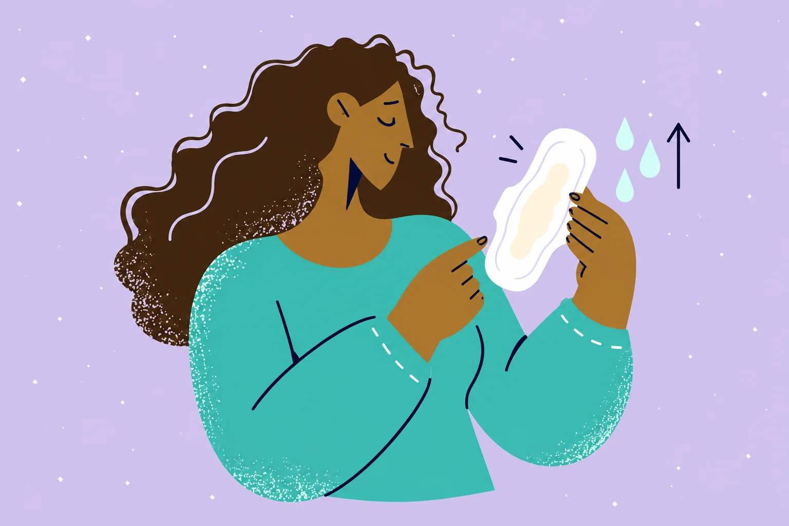 Illustration of a woman examining increased discharge on a sanitary pad.