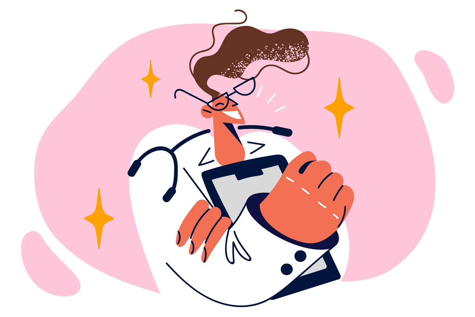 Illustration of a clinician holding a medical clipboard.