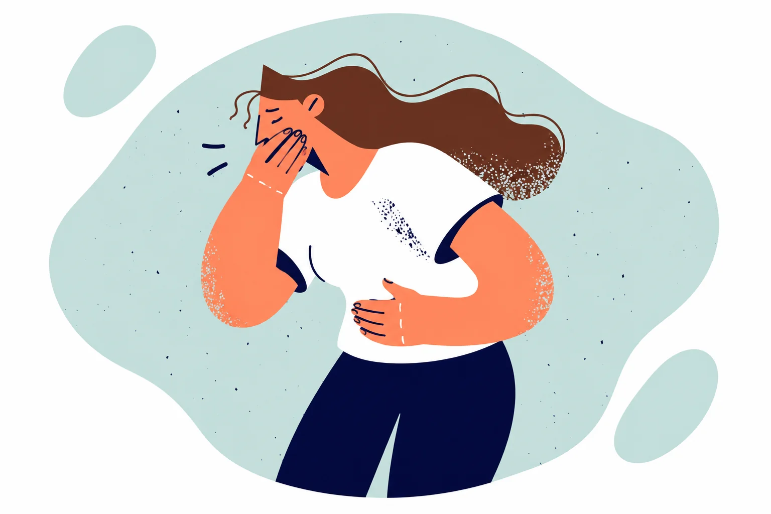 Illustration of a woman experiencing nausea.