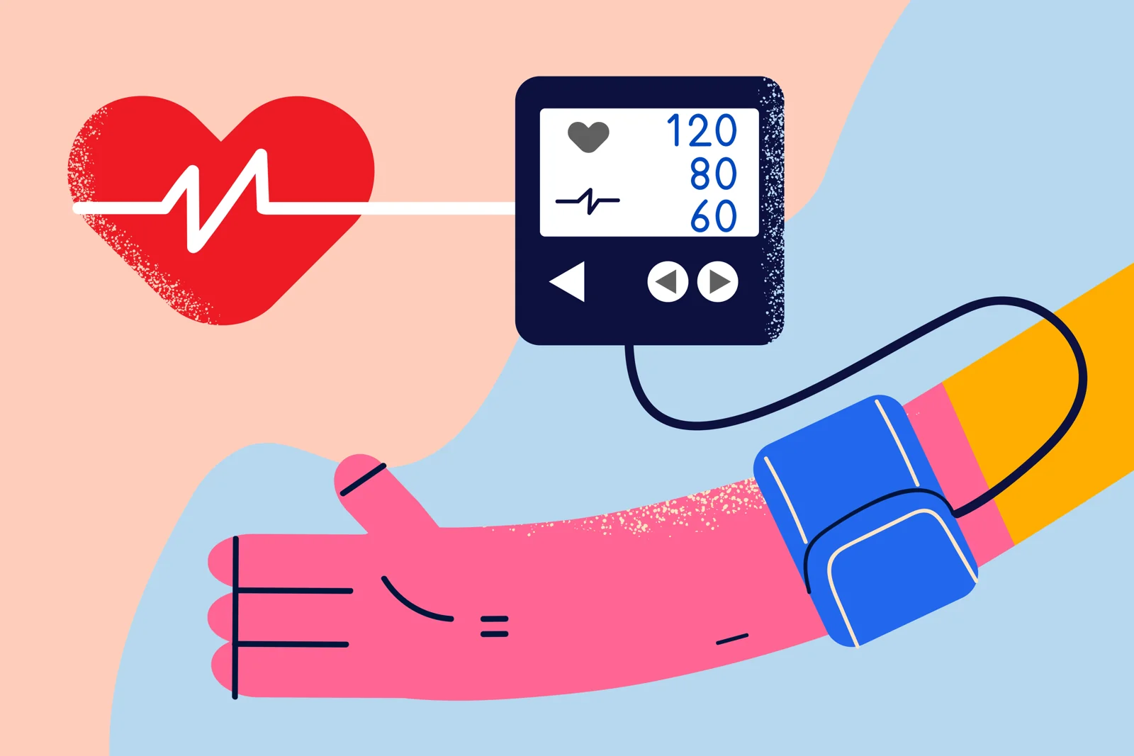 Illustration of a blood pressure check during medical care.
