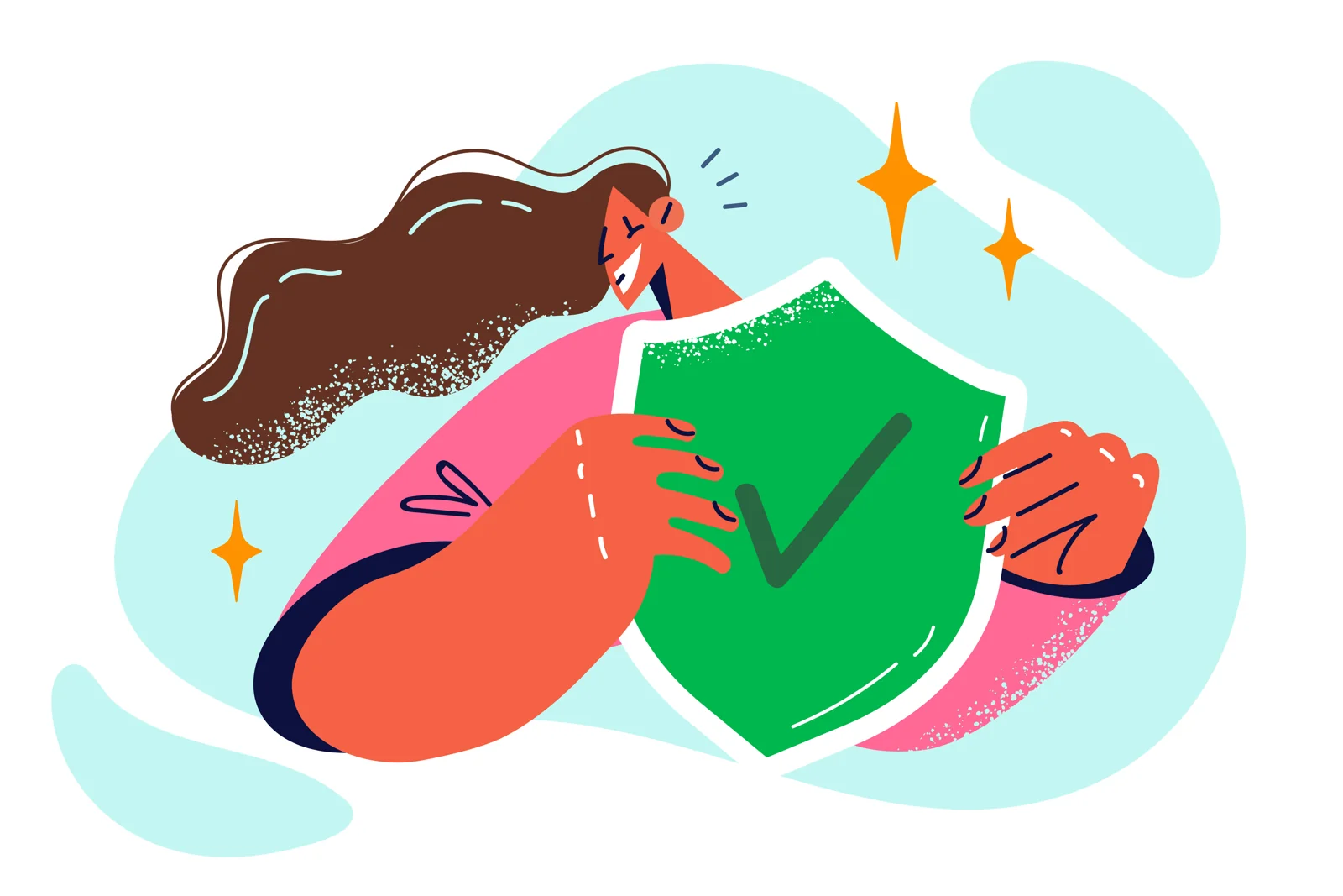Illustration of a pregnant woman holding a protective shield over her abdomen.