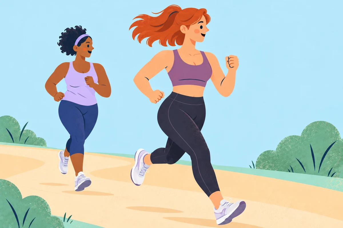 Two women jogging together outdoors