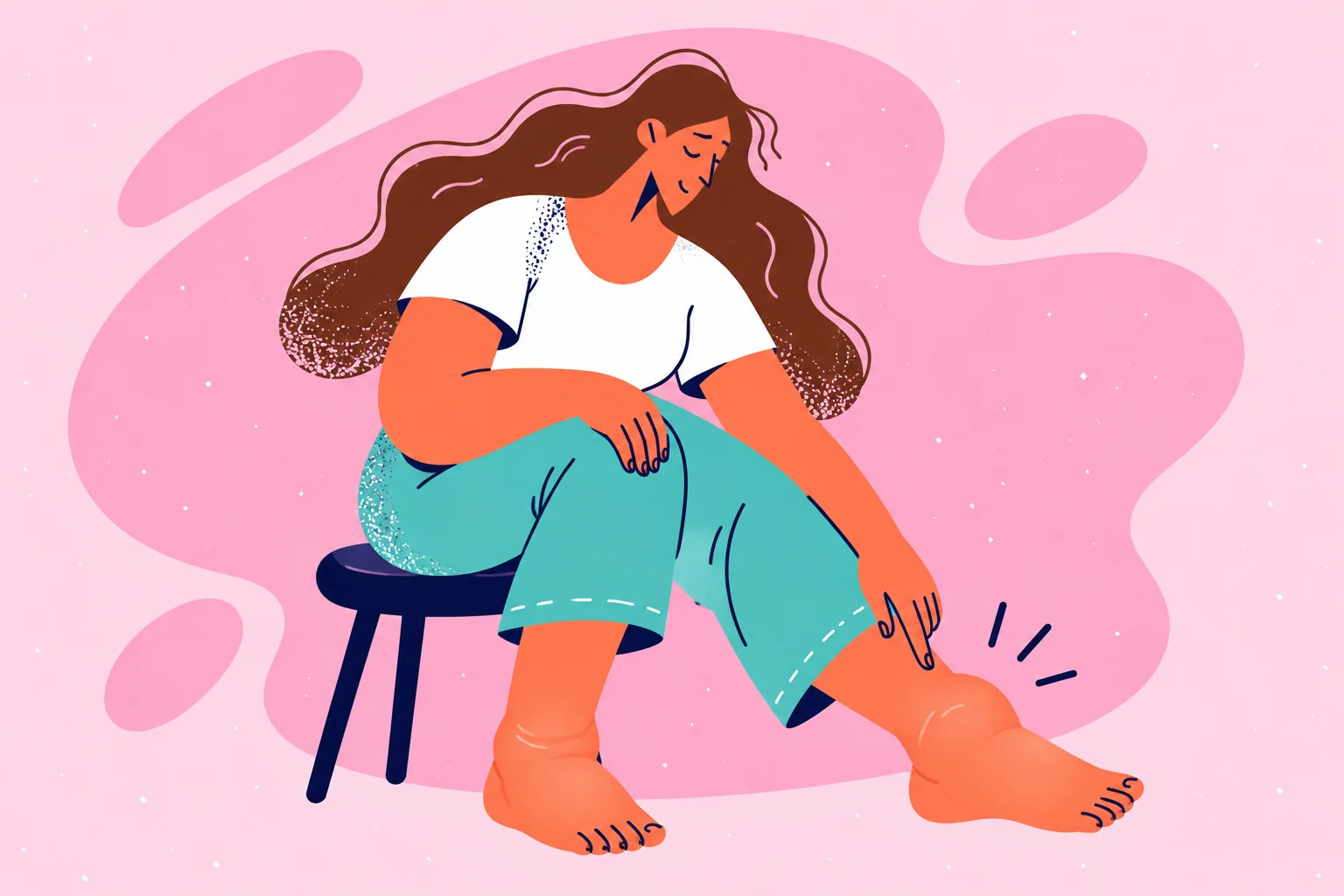 Illustration of a woman noticing swollen ankles and feet.