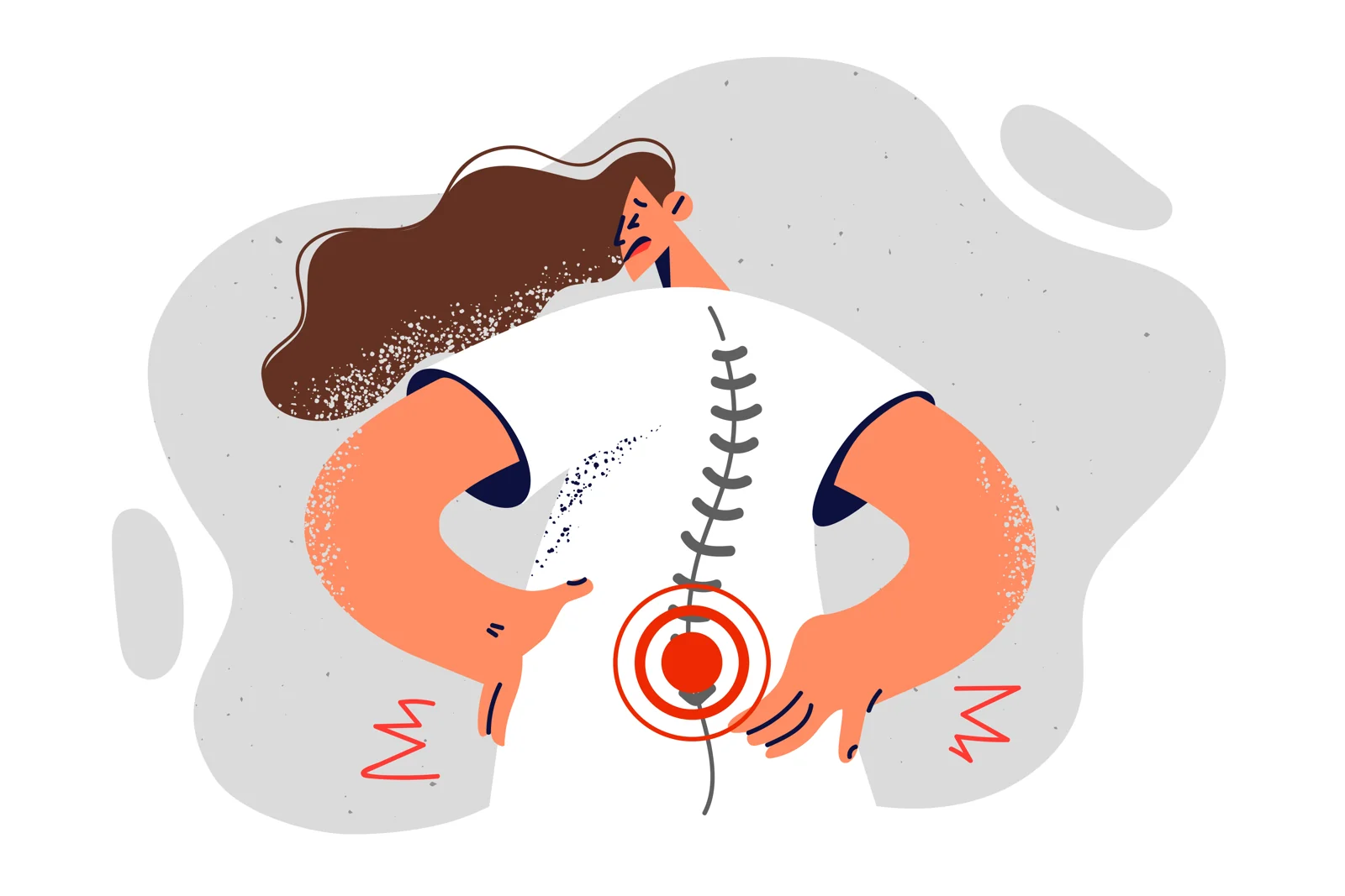 Illustration of a woman with pain at the base of her spine.