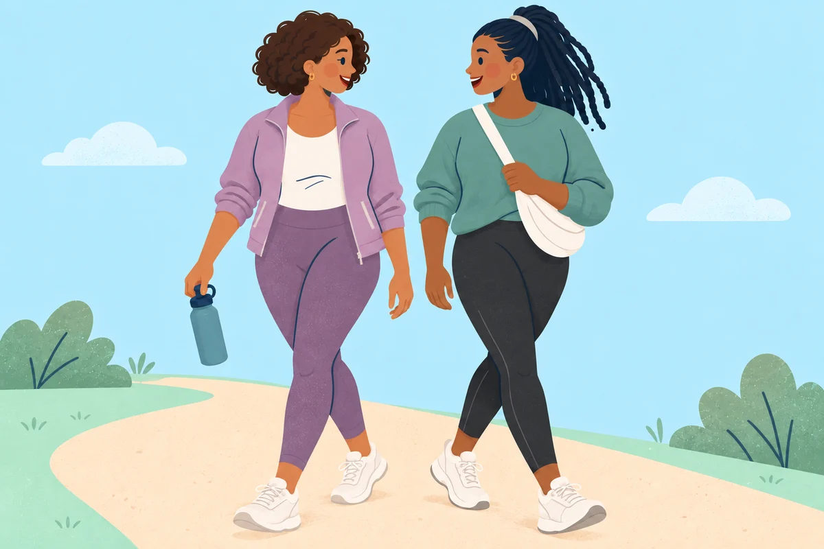 Two women taking a walk together outdoors
